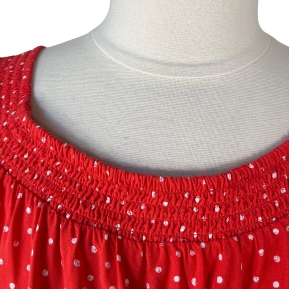 Maurices Off Shoulder Blouse Shirt Womens 1X Orange Polkadots Embroidered - Picture 7 of 10